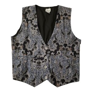 Vintage Navy Blue and Black Patterned Beaded Vest
